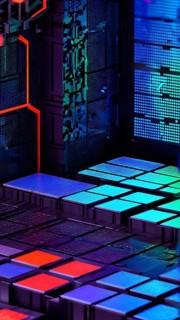 Abstract 3d pixel art technology themed pattern featuring random mosaic in vibrant hues, AI