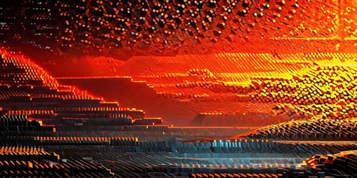 Abstract 3d pixel art technology themed pattern featuring random mosaic in vibrant hues, AI