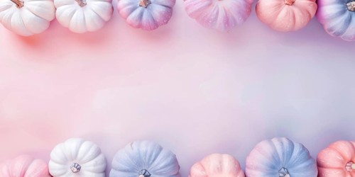 Top view of pastel cute pumpkins on pink background with copy space. Generative Ai, AI generated