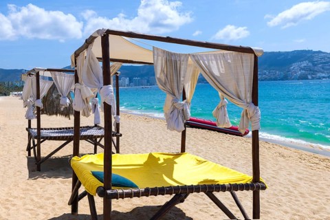 Mexico, Acapulco resort beaches and scenic ocean views near Zona Dorada Golden Beach zone, Central