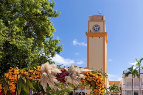 San Miguel de Cozumel, Mexico, Central Plaza and colorful colonial city downtown streets during