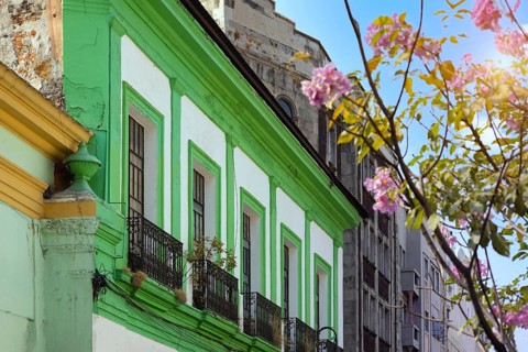 Scenic colorful colonial architecture of Cuernavaca streets in historic center in Mexico Morelos