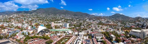 Mexico, Acapulco panoramic skyline view near Zona Dorada Hotel Zone and tourist beaches, Central