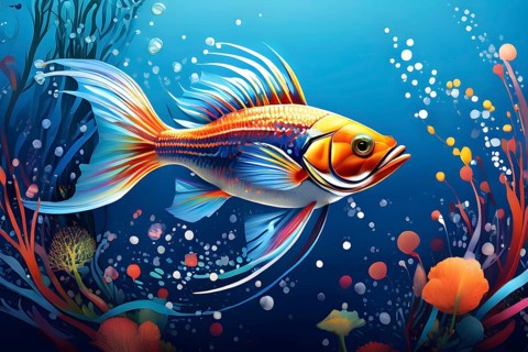 Illustration inspired by the fluid dynamics of a streamlined fish, AI generated