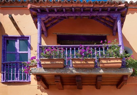 Famous colonial Cartagena Walled City (Cuidad Amurrallada) and its colorful buildings in historic