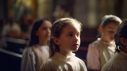 Young girls gather in the church for the choir singing, generatvie AI, AI generated