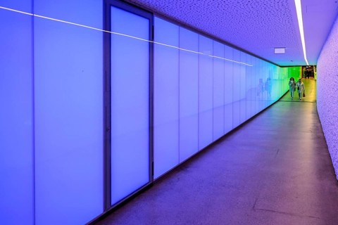 Tunnel pedestrian passage illuminated, Thun, Switzerland, Europe