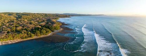 Aerial view, sandy beach and coast with waves, Playa Santa Teresa, Costa Rica, Central America