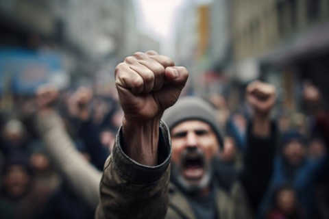 Raised fist of man in violent protest. KI generiert, generiert, AI generated