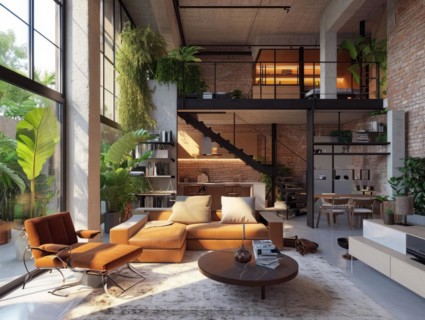 Condo apartment interior in upscale neighborhood, AI generated