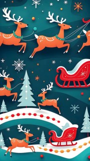 Whimsical abstract scene with stylized reindeer and sleighs to capture the magic of Christmas, AI