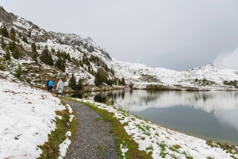 Bettmersee, mountain lake, winter, snow, hiking, tourism, Bettmeralp, Valais, Switzerland, Europe