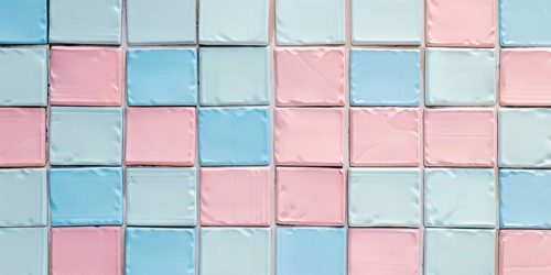 Banner with small pastel blue and pink colored tiles. Generative Ai, AI generated