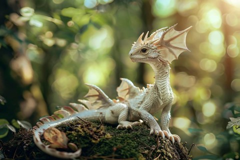 Small white dragon in forest. Generative Ai, AI generated