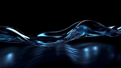 Glassy waves shimmering with vibrant reflections against a black backdrop, AI generated