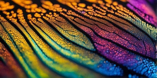 Vibrant butterfly wing with iridescent scales and network of veins, AI generated