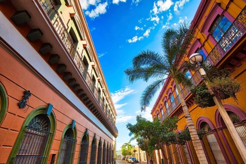 Mexico, Mazatlan, Colorful old city streets in historic city center, Central America