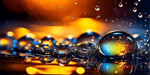 A cluster of iridescent vibrant oil bubbles floating on a water surface, AI generated