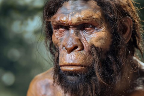 Face of Neanderthal man. KI generiert, generiert, AI generated