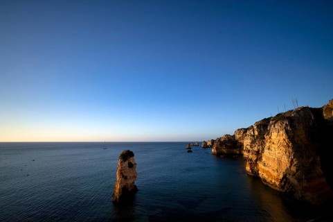 Colourful cliffs and rocks at sunrise on the beach, Praia da Dona Ana, Lagos, cliffs, Atlantic