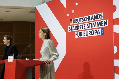 Kevin Kuehnert, SPD Secretary-General, and Katarina Barley, SPD lead candidate for the 2024