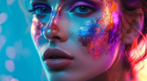 Close-up of glamorous model with bold makeup on the face, AI generated