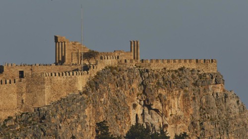 Evening light or late afternoon light, Acropolis of Lindos, Temple of Athena Lindia, Lindos,