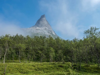 Mt. Stetind, famous norwegian mountain, seen from hiking path up to the top, northern Norway