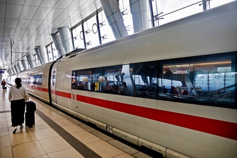Intercity-Express ICE on the platform at the long-distance railway station, airport, Frankfurt am