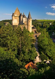 Vianden Castle, the hilltop castle towers above the town, Vianden, Grand Duchy of Luxembourg