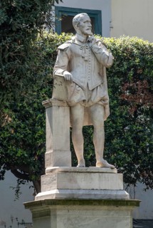 Statue of the Italian poet Torquato Tasso, 1544, 1595, in his birthplace Sorrento, Campania, Italy,