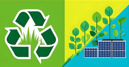 Recycling symbol morphing into growing plants and solar cells to symbolize the transformation of