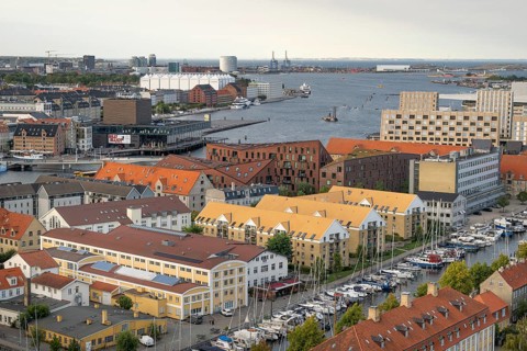 View from the Vor Frelsers Kirke to the Christianshavn Canal and neighbourhoods Christianshavn,