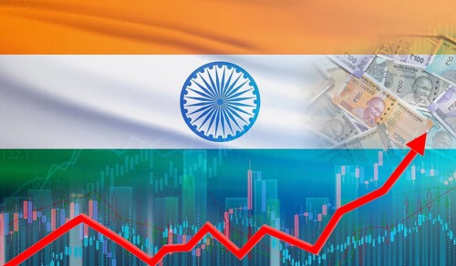 Growth of India economy on the financial graph. India financial growth concept, economic recovery