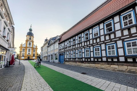 Evangelical Lutheran Kreuzkirche. Rectory of the Kreuzkirche parish in Suhl. Half-timbered building