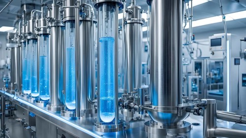 Mechanized pharmaceutical bioreactor in a manufacturing laboratory, AI generated
