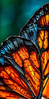 Vibrant butterfly wing with iridescent scales and network of veins, AI generated