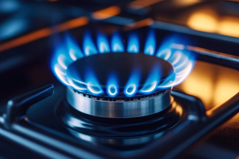 Gas oven burning with large blue flames. Generative Ai, AI generated