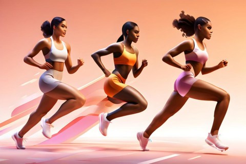 Female marathon 2024 olympic runners in abstract dynamic shapes, AI generated