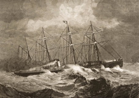 The 3867 tonne steamship Celtic crossing the Atlantic in the winter of the 1870s. From American