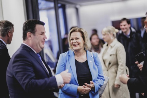 (R-L) Nancy Faeser (SPD), Federal Minister of the Interior and Home Affairs, and Hubertus Heil