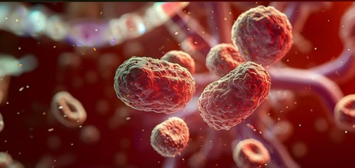 Three dimensional render of a tuberculosis bacteria in an organism, AI generated