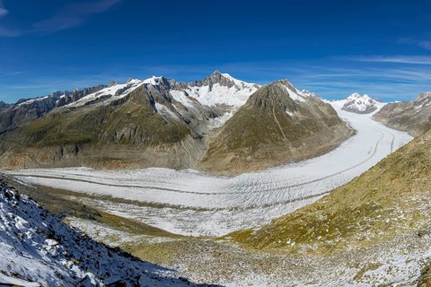 Aletsch glacier, glacier tongue, panorama, climate change, decline, global warming, ice, global