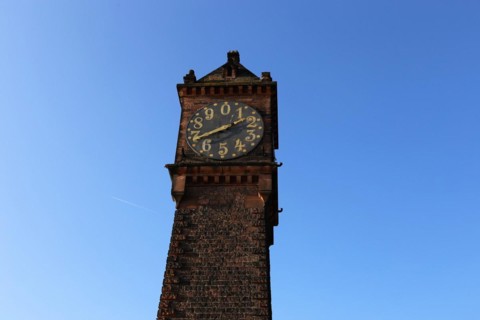 The water gauge on the Parkinsel in Ludwigshafen, one of the landmarks of the city on the Rhine