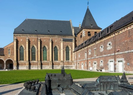 Outer court and Baroque church of Commandery of Alden Biesen, 16th-century moated castle at