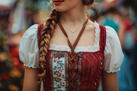 Young woman with plaited hair in street festival. Generative Ai, AI generated