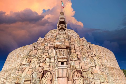 Merida, an iconic Homeland Monument Monumento a la Patria located at the runabout of Paseo de