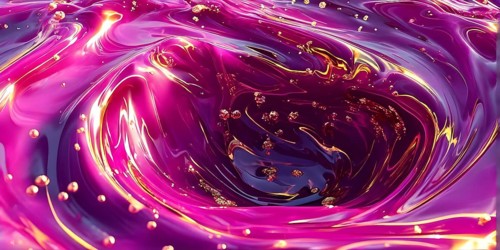 Digital art illustration of a liquid whirlpool swirling with magenta and golden tones, AI generated