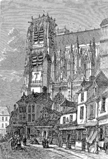 Collegiate church of St Vulfran in Abbeville, Hauts-de-France, France, in 1870, Historical, digital