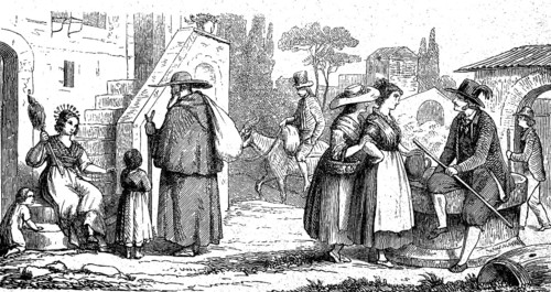 People from Northern Italy in typical clothing, Italy, 1870, Historical, digital reproduction of an